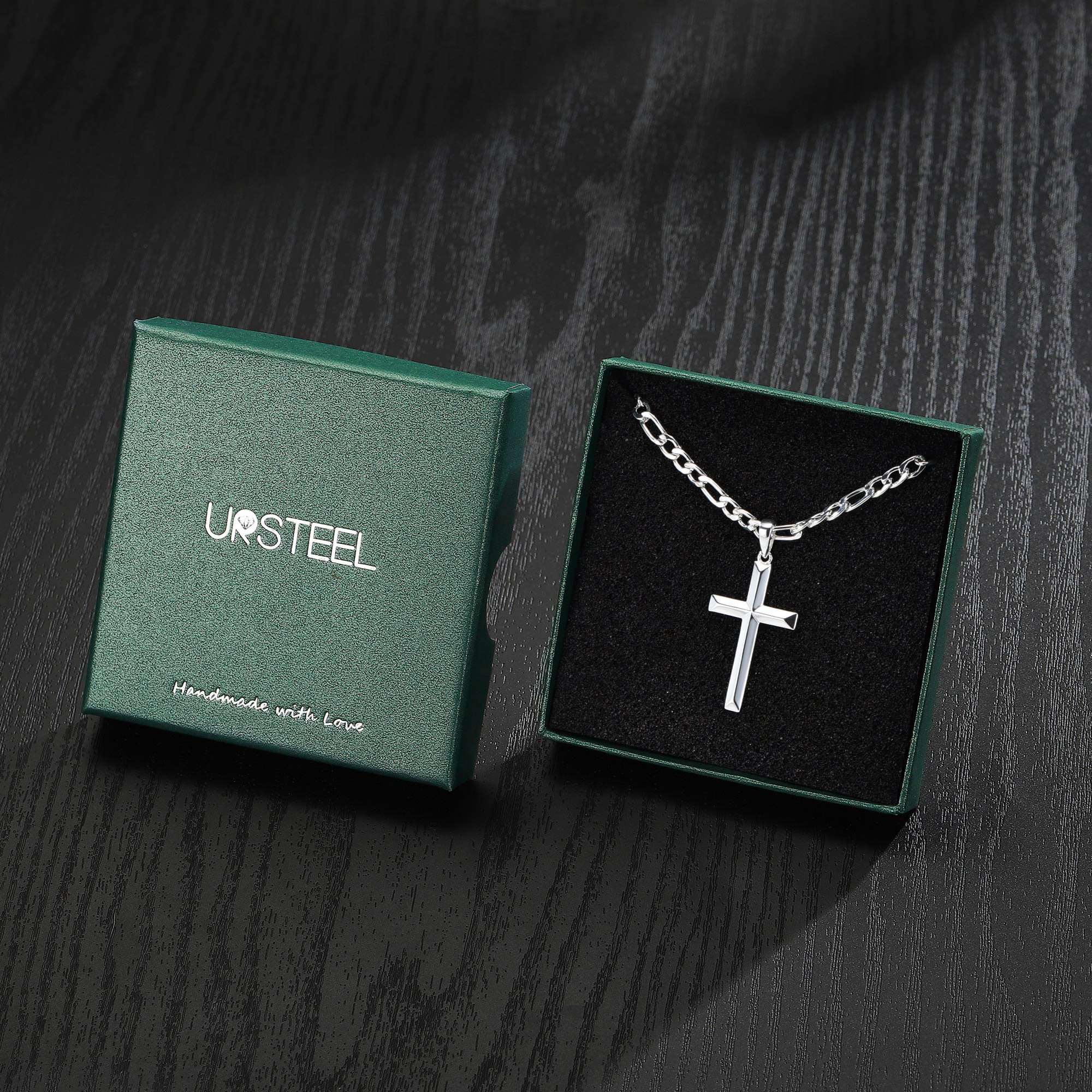 Ursteel Cross Necklace for Men, 925 Sterling Silver Mens Cross